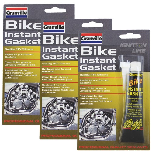 3 x Granville Clear Bike Instant Gasket High Temp RTV Flexible Sealant