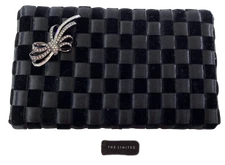 The Limited Evening Purse Clutch Black w Crystal Bow Decoration Snap Closure
