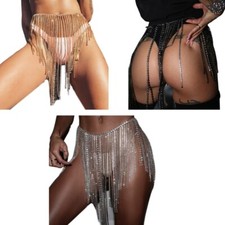 Girls Rhinestone Tassel Waist Chain Adjustable Shinning Body Chain for Bikinis