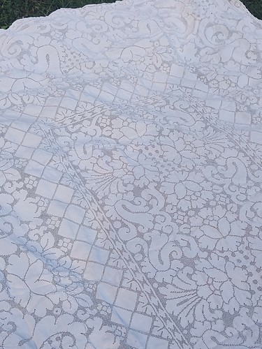 VTG Italian Punto Tirato Lace Handmade Drawn Thread Linen Tablecloth 65x110" - Picture 4 of 12