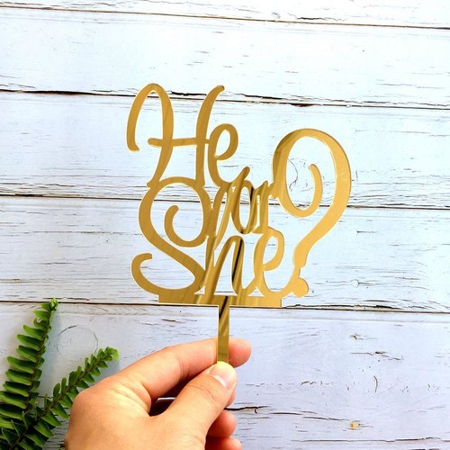 Gold Acrylic 'He or She?' Cake Topper - Picture 4 of 4