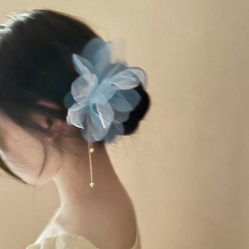 Chiffon Flower Flower Pearl Tassels Hair Sticks Chinese U-shaped Hairpin ^ - Picture 9 of 25