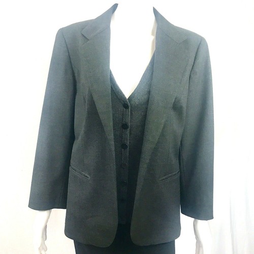 Lafayette 148 NY Schurwolle Blazer Weste angenäht 12 grau anthrazit Sakko Karriere - Bild 8 von 11