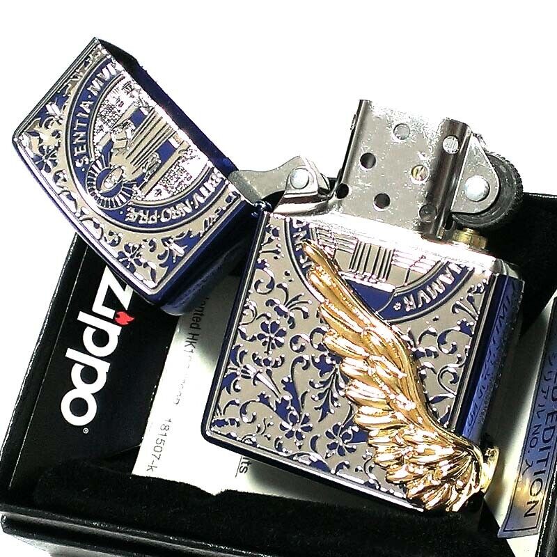 Zippo Angel Wing Gold Metal St Benedict Blue Lighter Limited