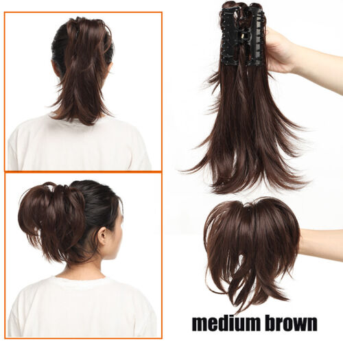 CLEARANCE 12" Short Jaw Claw on Ponytail Clip in Pony Tail Hair Extensions Messy - Picture 15 of 39