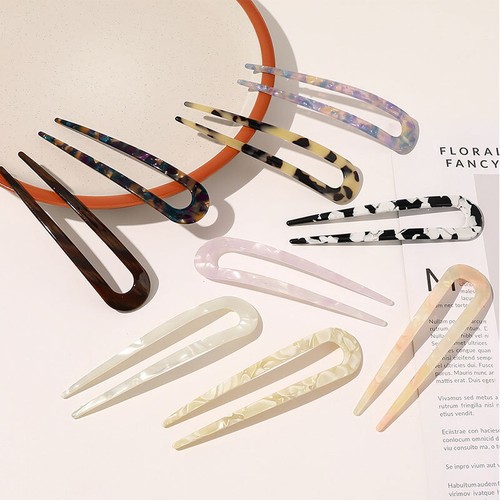 Acetate Hair Pin Clips U Shaped Fork Stick French Hairstyle for Thick Long Hair