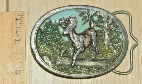 Vintage 1986 C+J Inc Pewter Belt Buckle Stag Deer Enameled USA #1108 - Picture 4 of 6