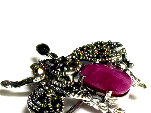 Silver 925 Brooch Red Ruby Marcasite Bee White Gold Plated Pin Lapel - Picture 14 of 19
