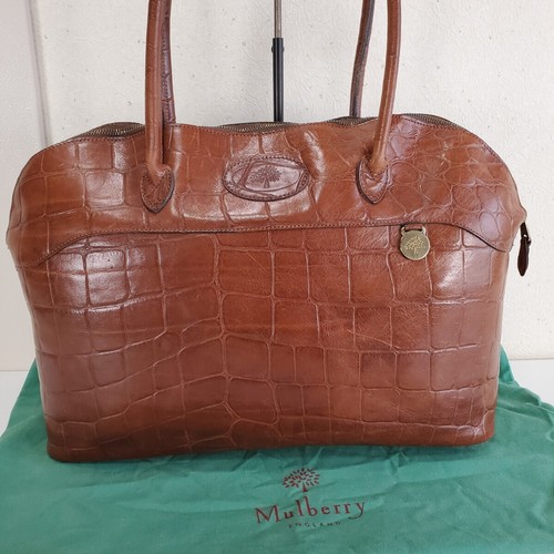 Vintage MULBERRY Croco-embossed Leather Handbag Tote Brown Made in England - Picture 11 of 11