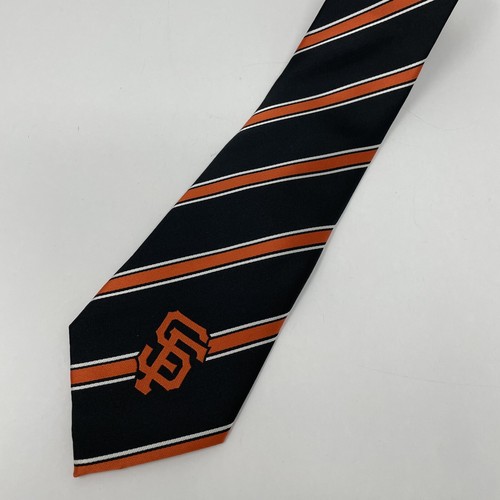 San Francisco Giants Mens Necktie Tie Black Orange SF Logo Striped MLB