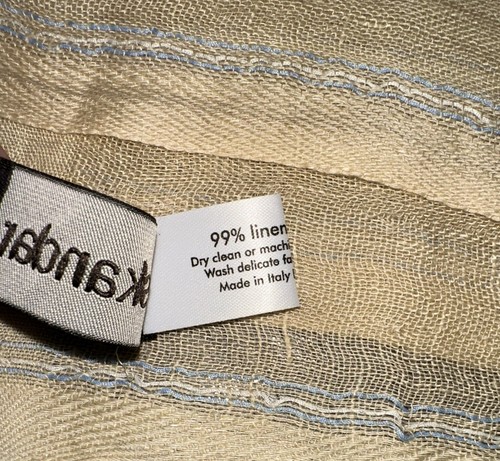 ESKANDAR Yellow Blue Linen Silk Stripe Handspun Scarf Large Shawl - Picture 6 of 7