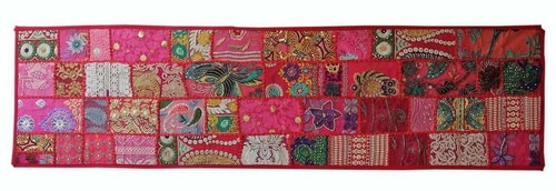 Large Patchwork Tapestry Wall Hanging Bohemian Accent Indian Embroidery Runner - Picture 28 of 37