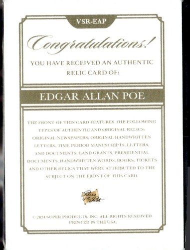 2025 Pieces of the Past Edgar Allen Poe handgeschriebener Brief #VSR-EAP - Bild 2 von 2
