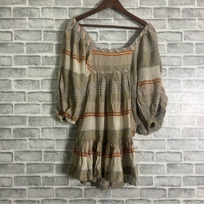 Free People Open Back Cozy Striped Balloon Sleeve Tiered