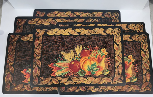 Vintage Vinyl Fall Thanksgiving Pumpkins and Gourds Placemats Set of 6