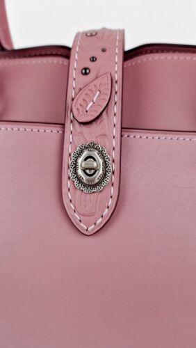 Coach Mercer Satchel 30 Dusty Rose Pink Tooled Leather Tea Rose Floral Bag 12031 - Picture 5 of 12