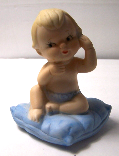 Small Vintage Bisque PIANO BABY on Blue Pillow 3.5" high Germany Marked #3554 - Picture 5 of 9