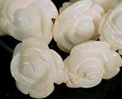 8-10mm Natural White Coral Hand-carved Rose Beads (22pc) - Picture 1 of 2