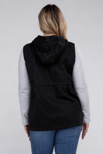 Zenana Drawstring Waist Military Hoodie Vest - Picture 11 of 17