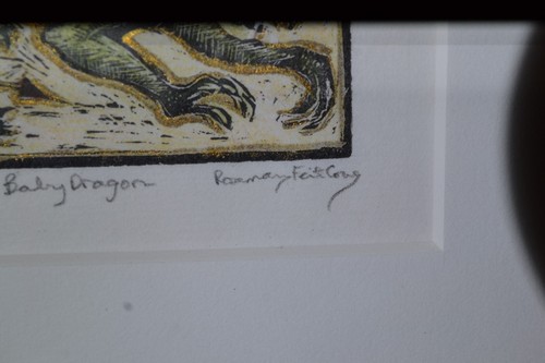 Rosemary Feit Covey "Baby Dragon" Hand-colored Woodblock Print 1979 Signed - Picture 9 of 11