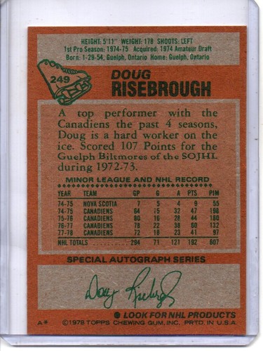 1978-79 TOPPS #249 DOUG RISEBROUGH MONTREAL CANADIENS - Picture 2 of 2