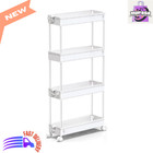 4 Tier Slim Rolling Storage Cart, Mobile Shelving Unit, Narrow Places, White