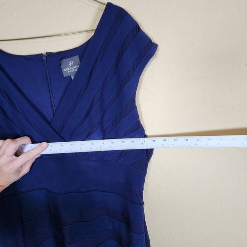 ADRIANA PAPELL PLEATS sheer SLEEVELESS NAVY FULL LINED full ZIP DRESS SZ 16 - Picture 8 of 13