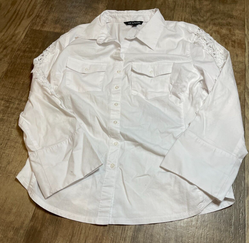 Zac & Rachel Women's XL Button Up Shirt White Long Sleeve Collared