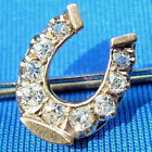 Earth mined Diamond Antique Cushion cut Deco Horseshoe Brooch Equestrian Pin 14k