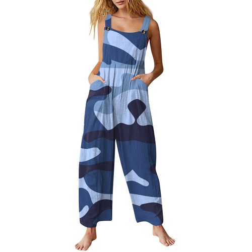 Women's Casual Jumpsuit Sleeveless Camouflage Print Cotton Jumpsuit - Picture 3 of 42