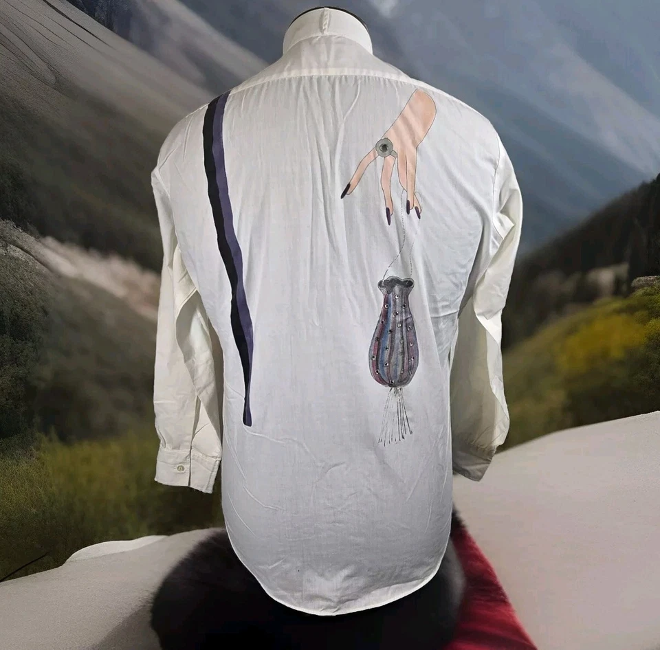 Camisa masculina Broadway Tuxmakers 15 32/33 branca manga longa botão falhas descoloridas - Imagem 2 de 4