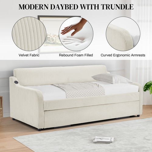 82" Upholstered Twin Size Daybed with Pop Up Trundle to King Day Bed w/USB Port - Picture 20 of 68