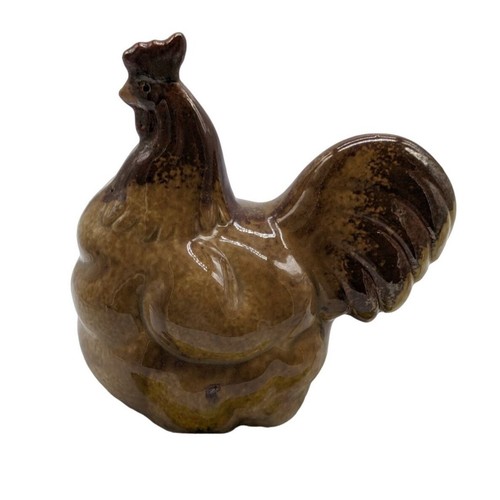 Pollo hecho a mano esmalte marrón 6,5 pulgadas de alto arcilla decorativa - Imagen 1 de 10