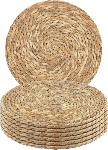 Set of 6 round Woven Placemats 13.8 Inches Natural Hand-Woven Rattan - Picture 11 of 12