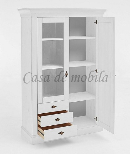 Massivholz Vitrinenschrank weiß Kiefer massiv Highboard Vitrine Schrank Landhaus - Bild 4 von 7