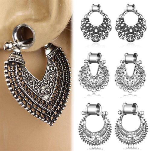 2X Surgical Steel Varies Dangle Bohemia Boho Flesh Tunnel Double Flared Ear Plug - Picture 1 of 30