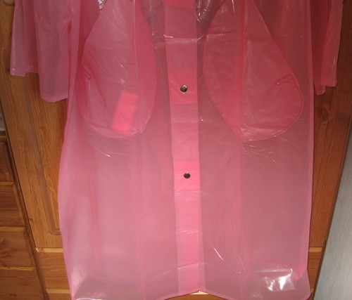 Extra Large Vintage Hooded Pink Ladies Plastic Mac Vinyl Raincoat PVC Fetish TV - Picture 11 of 11