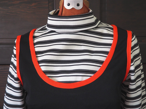 VTG 70s Handmade Black Stripe Jersey Knit Tunic Long Sleeve Shirt Zip Top Sz L - Picture 8 of 10