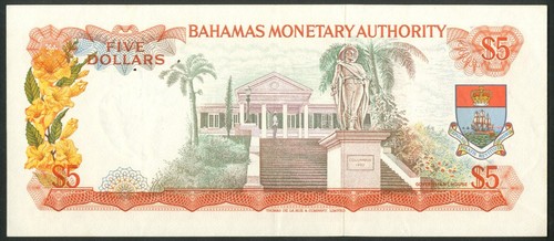 Bahamas, Bahamas Monetary Authority, 5 dollars, Law of 1968, EF - Picture 2 of 2