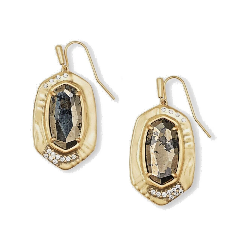 Серьги-капли Kendra Scott Anna черный пирит винтажное золото кубический цирконий новые с ценниками - Изображение 2 из 3