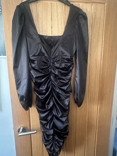 Ax Paris Silk Black Rushed Dress Size 10 - Picture 3 of 4