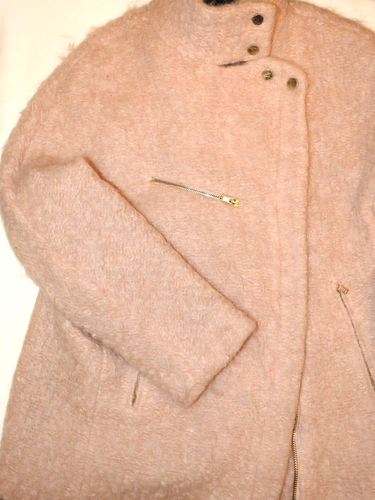 ZARA Boucle Alpaca Mohair Wool Zipped Asymmetric Jacket Coat Pink Size L - Picture 14 of 15