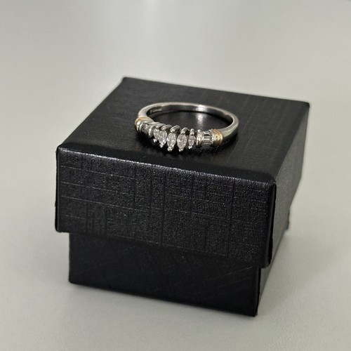 14K White Gold Vintage Natural Diamond Marquise Band Ring Size 7 - Picture 4 of 14