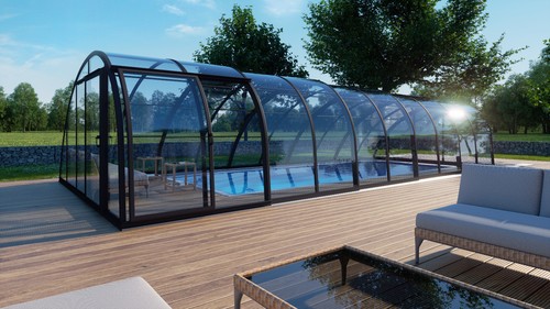 Poolüberdachung Schwimmbadüberdachung Monaco Future Clear B vormontiert L:10,73m - Bild 1 von 12