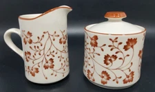 Brown Tan Floral Creamer Pitcher Sugar Bowl Jardin 717Japan Fresh Flowers Sienna