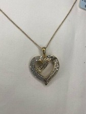 Gold Over Silver, 1.00CTTW Diamond Heart Pendant Necklace MSRP 500 New WithTags