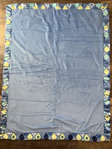 Baby Boom Blue Diamond Applique Blanket Satin Trim Sherpa Security Lovey 37”x29” - Picture 3 of 10