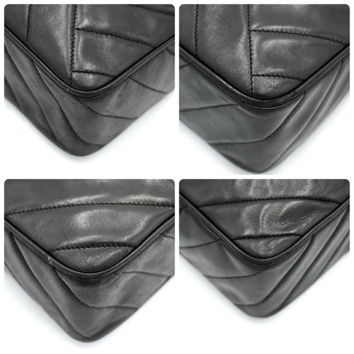 CHANEL Fringe Shoulder Bag Lambskin Bias Stitching Coco Mark Black Excellent - Picture 5 of 10