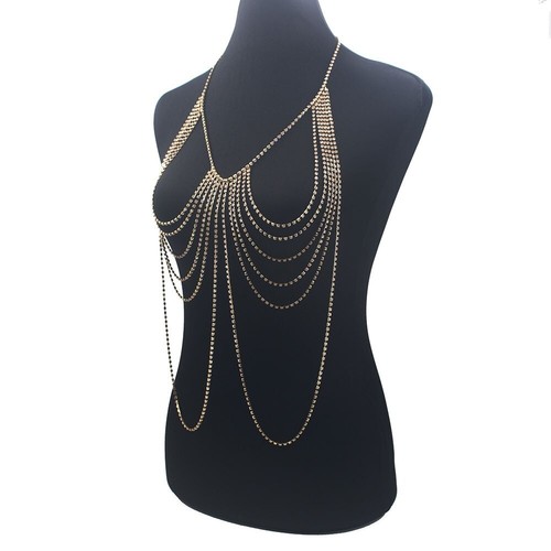 Bralette de diamantes de imitación para mujer cadena corporal festival ropa cuerpo joyería busto arnés - Imagen 2 de 16