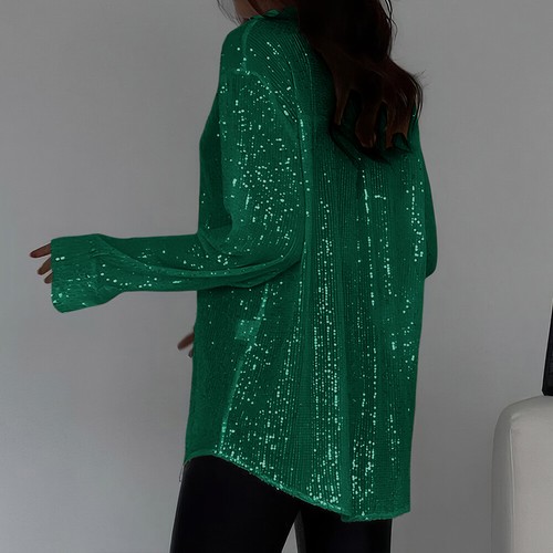 Womens Sequin Glitter Shirts Ladies Button Up See-through Club Party Tops Blouse - Picture 17 of 26